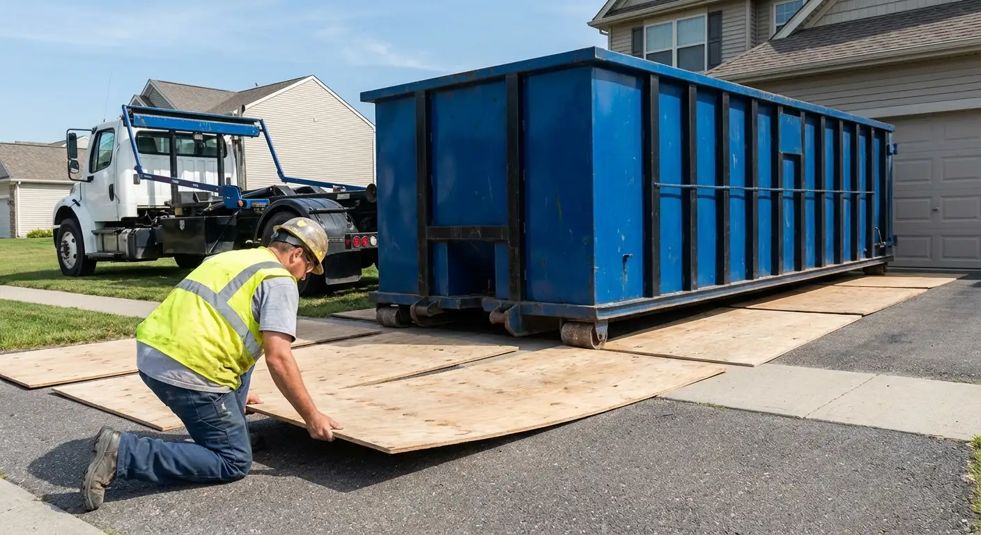 Driveway protection and delivery preparation for dumpster rental in Lumberton, TX