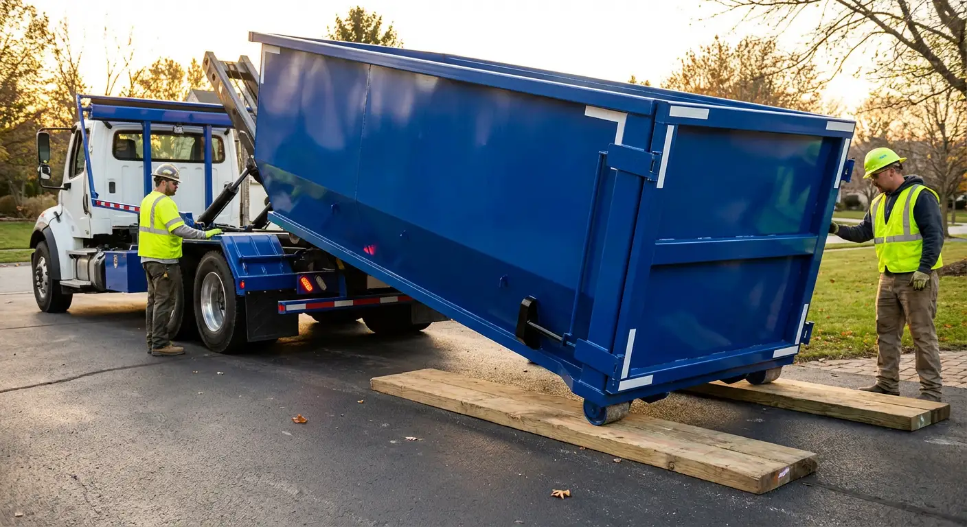 Dumpster delivery on driveway in Lumberton, TX